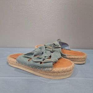 American Eagle Denim Espadrille Slide Sandals Blue Triple Bow Platform Womens 7